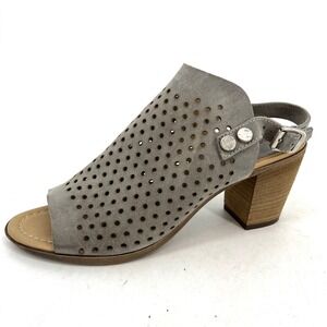 Sophia Milano Grey Suede Perforated Slingback Block Heel Sandals Shoes‎ 9.5